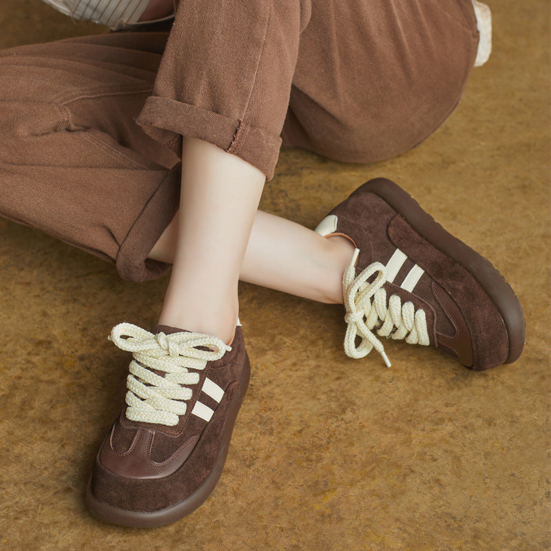 Sueded Leather Patchwork Platform Casual Versatile Sneakers