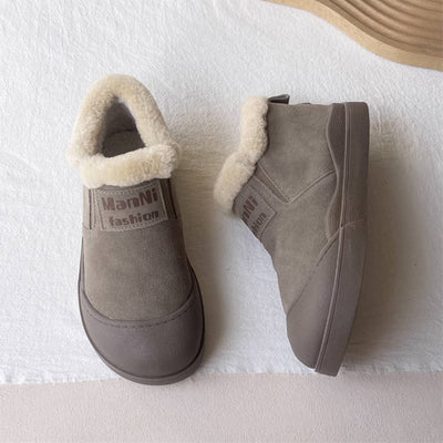 Retro Sueded Patchwork Fleece-Lined Soft Sole Warm Ankle Boots