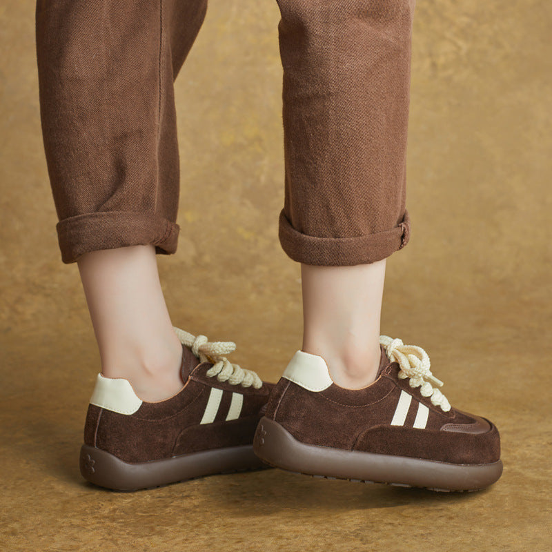 Sueded Leather Patchwork Platform Casual Versatile Sneakers