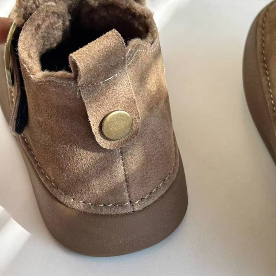 Winter Leather Sueded Wide Toe Fleece-Lined Platform Ankle Boots