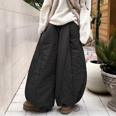 Winter Black Wide Leg Loose Cotton-In Warm Pants