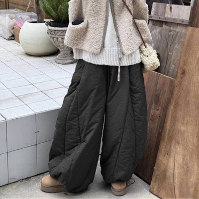 Winter Black Wide Leg Loose Cotton-In Warm Pants