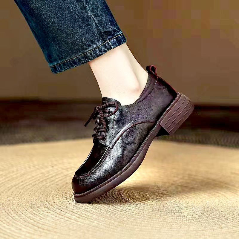 Autumn Retro Flat Soft Sole Lace Up Shallow Versatile Shoes