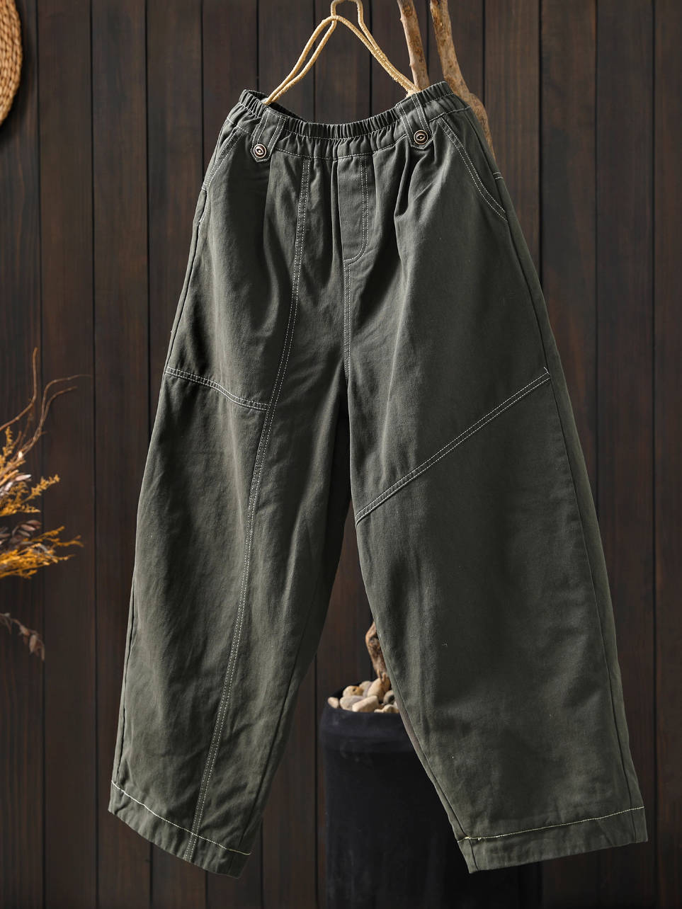 Winter Cotton Warm Elastic Waist Cotton-In Versatile Pants