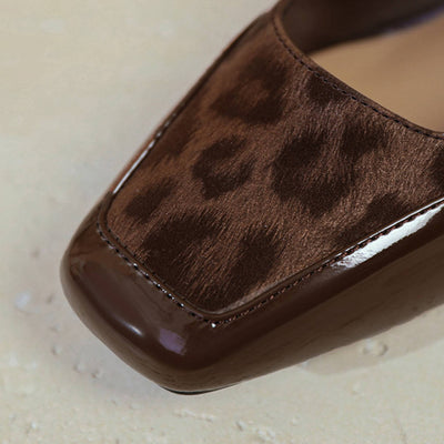 Retro Leather Leopord Patchwork One Straped Pearl Chunky Sandals