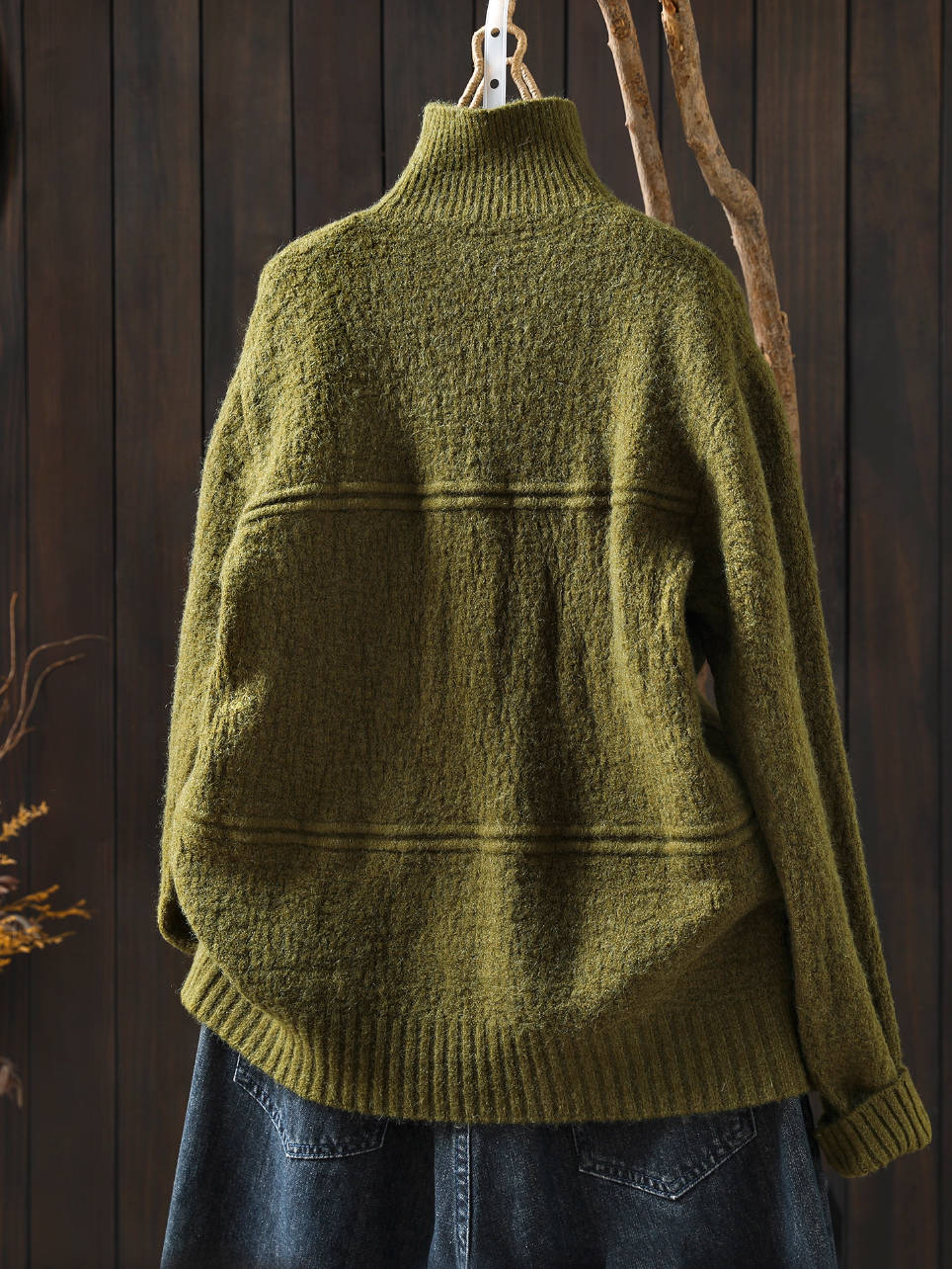 Women Winter Wool Warm High Neck Single-Breasted Sweater Coat