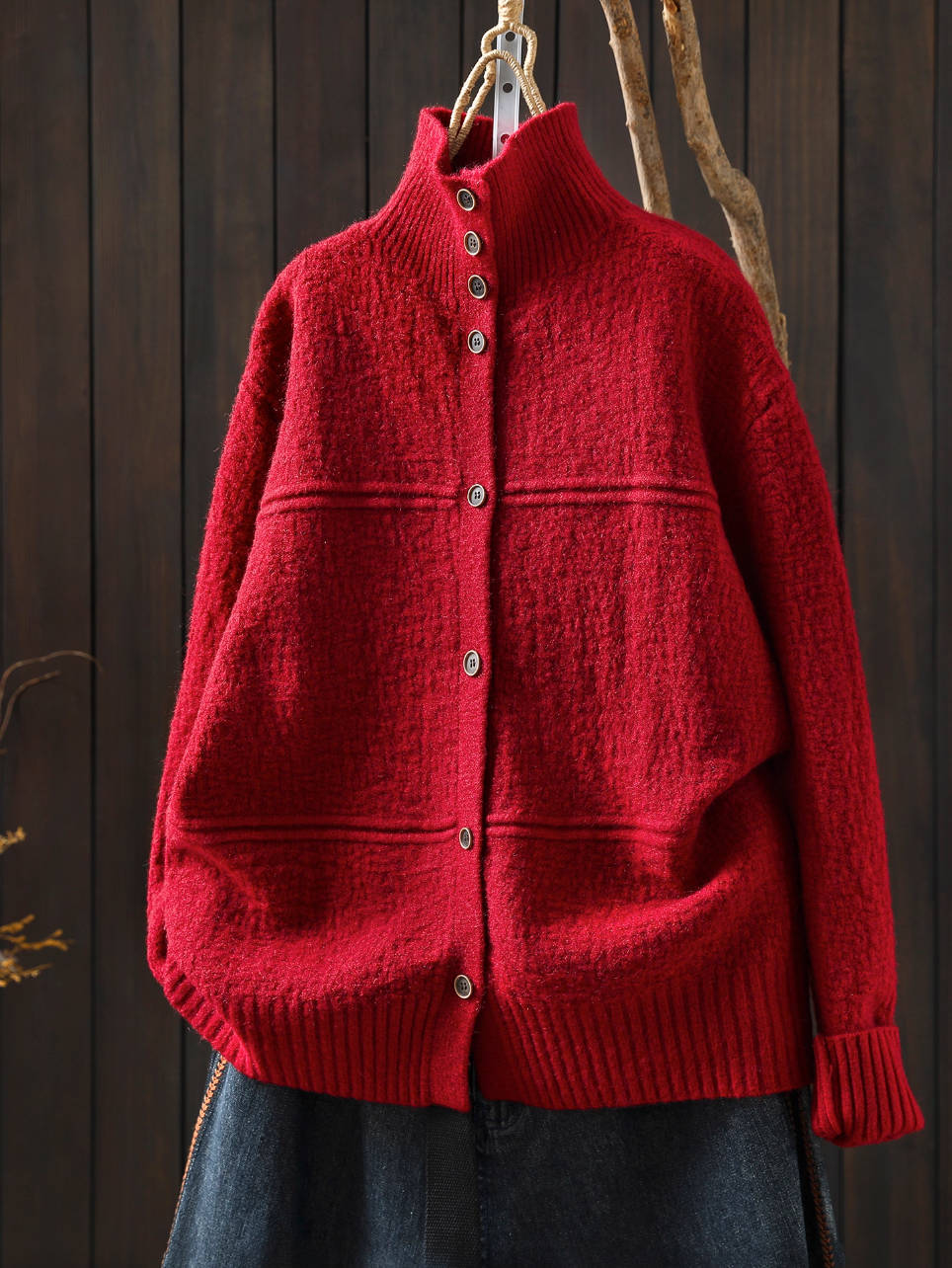 Women Winter Wool Warm High Neck Single-Breasted Sweater Coat