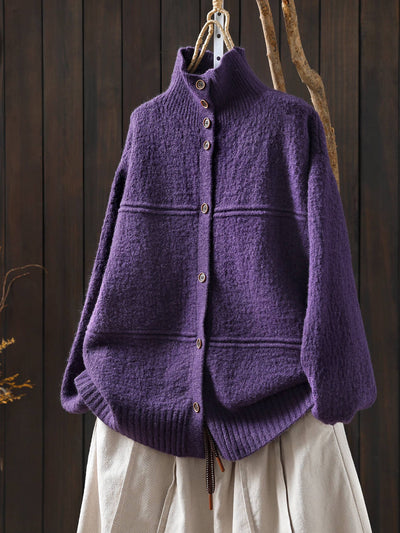 Women Winter Wool Warm High Neck Single-Breasted Sweater Coat
