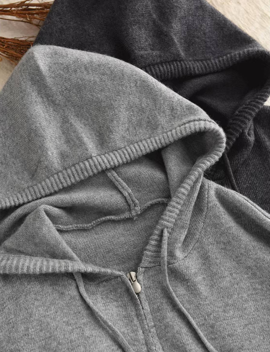 Retro Autumn Wool Knitted Warm Zipper Hoodies Outwear Top