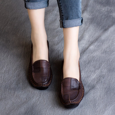 Women Ethnic Retro Color Black Soft Sole Leather Slip-Ons