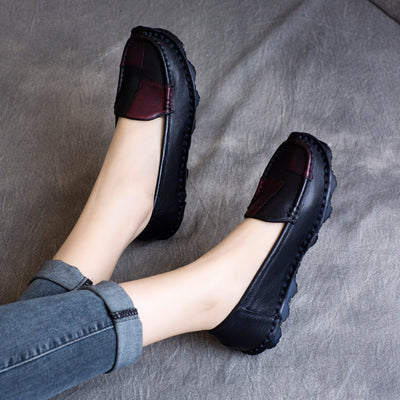 Women Ethnic Retro Color Black Soft Sole Leather Slip-Ons