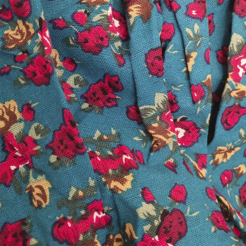 Vintage Floral Printed Ruffled Asymmetric Skirt