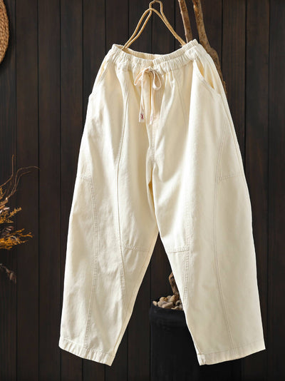 Solid Color Cotton Loose Elastic Waist Casual Versatile Pants