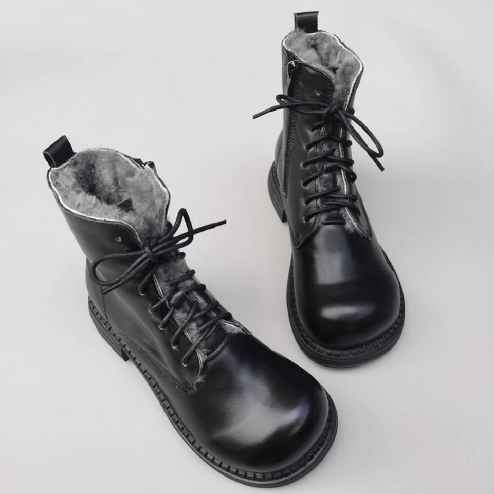 Retro Winter Warm Leather Wool-In Lace-Up Zipper Ankle Boots