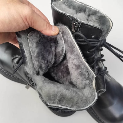 Retro Winter Warm Leather Wool-In Lace-Up Zipper Ankle Boots