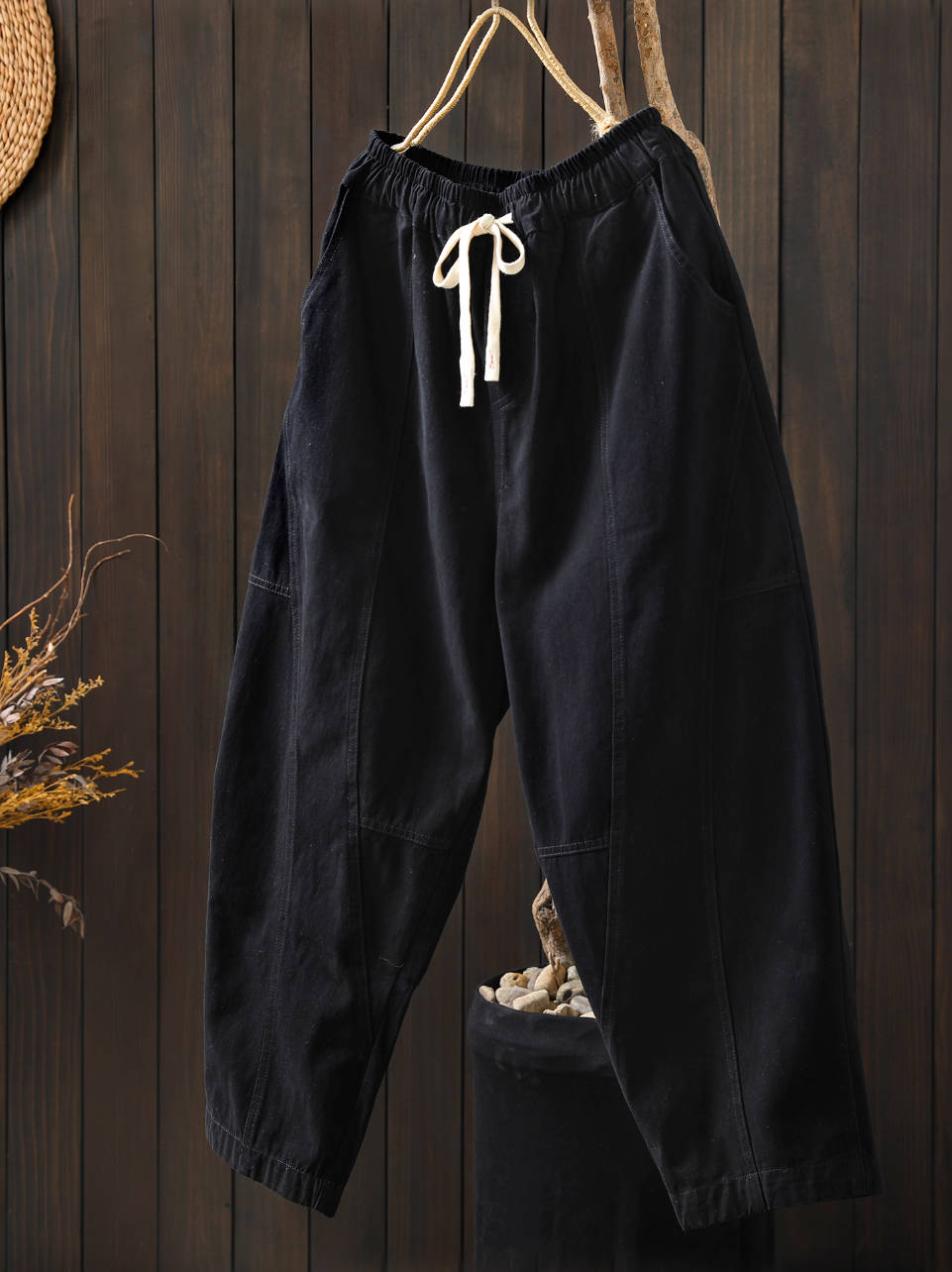 Solid Color Cotton Loose Elastic Waist Casual Versatile Pants