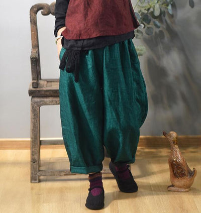 Women Loose-Fit Vintage Shine Color-Woven Linen Harem Pants