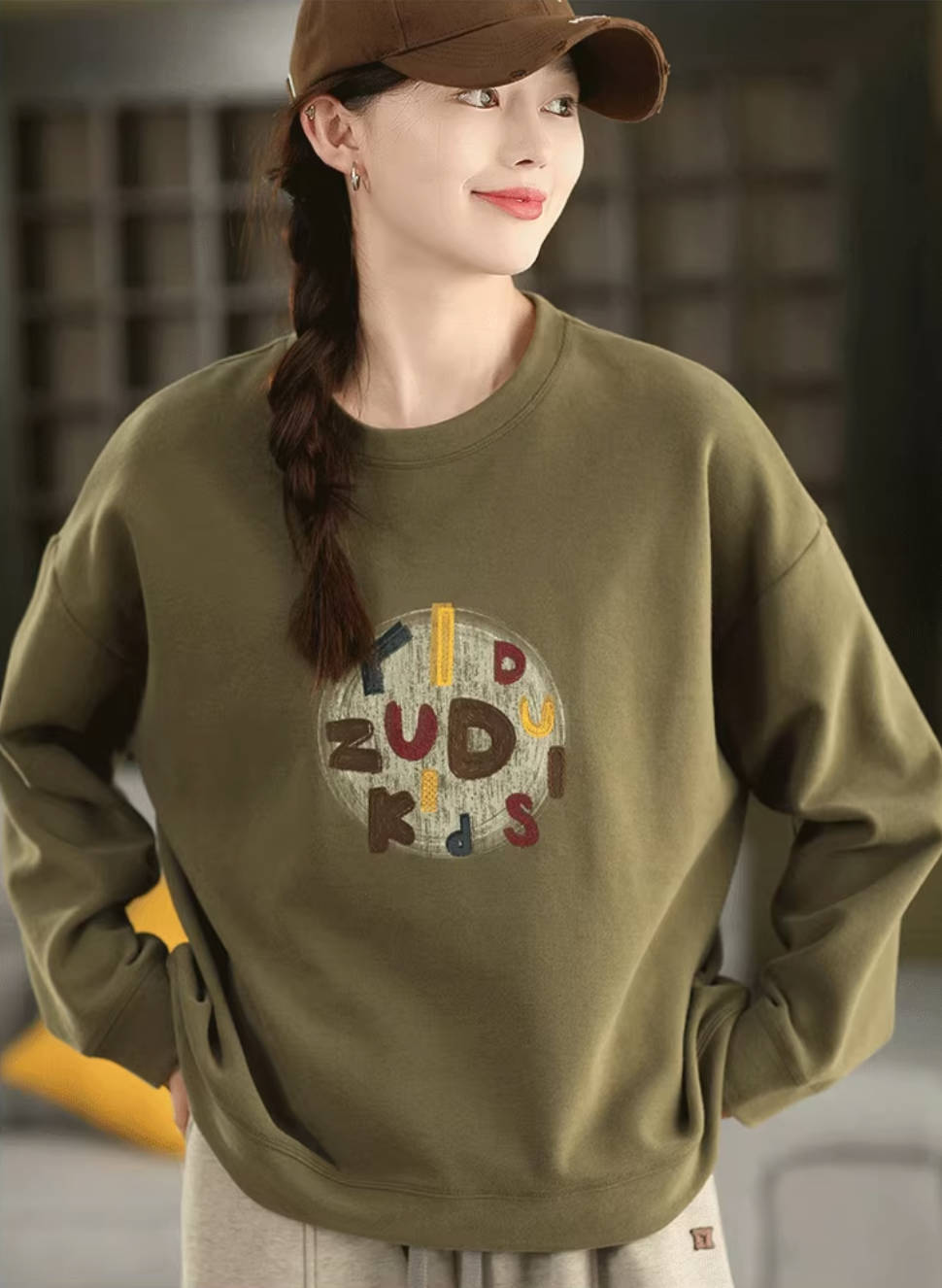 Retro Versatile Cotton Letter Printed Round Neck Loose Overshirt