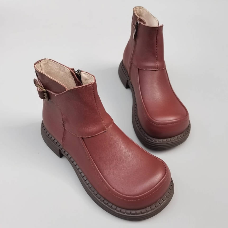 Women Autumn Genuine Leather Wide Toe Soft Sole Zipper Boots