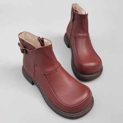 Women Autumn Genuine Leather Wide Toe Soft Sole Zipper Boots