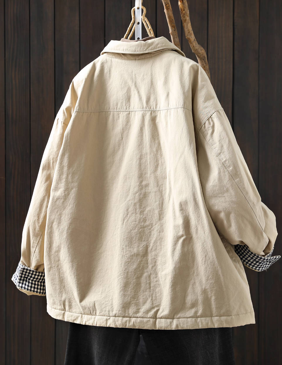 Women Winter Cotton Warm Patchwork Plaid Cotton-In Coat