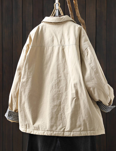 Women Winter Cotton Warm Patchwork Plaid Cotton-In Coat