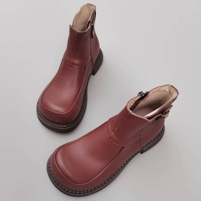 Women Autumn Genuine Leather Wide Toe Soft Sole Zipper Boots