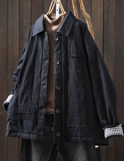 Women Winter Cotton Warm Patchwork Plaid Cotton-In Coat