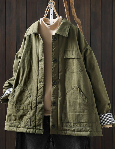 Women Winter Cotton Warm Patchwork Plaid Cotton-In Coat