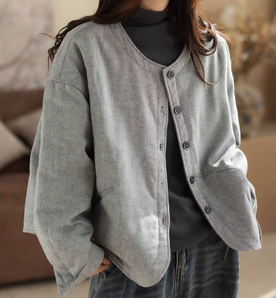 Winter Warm Cotton Wool Round Neck Single-Breasted Loose Coat