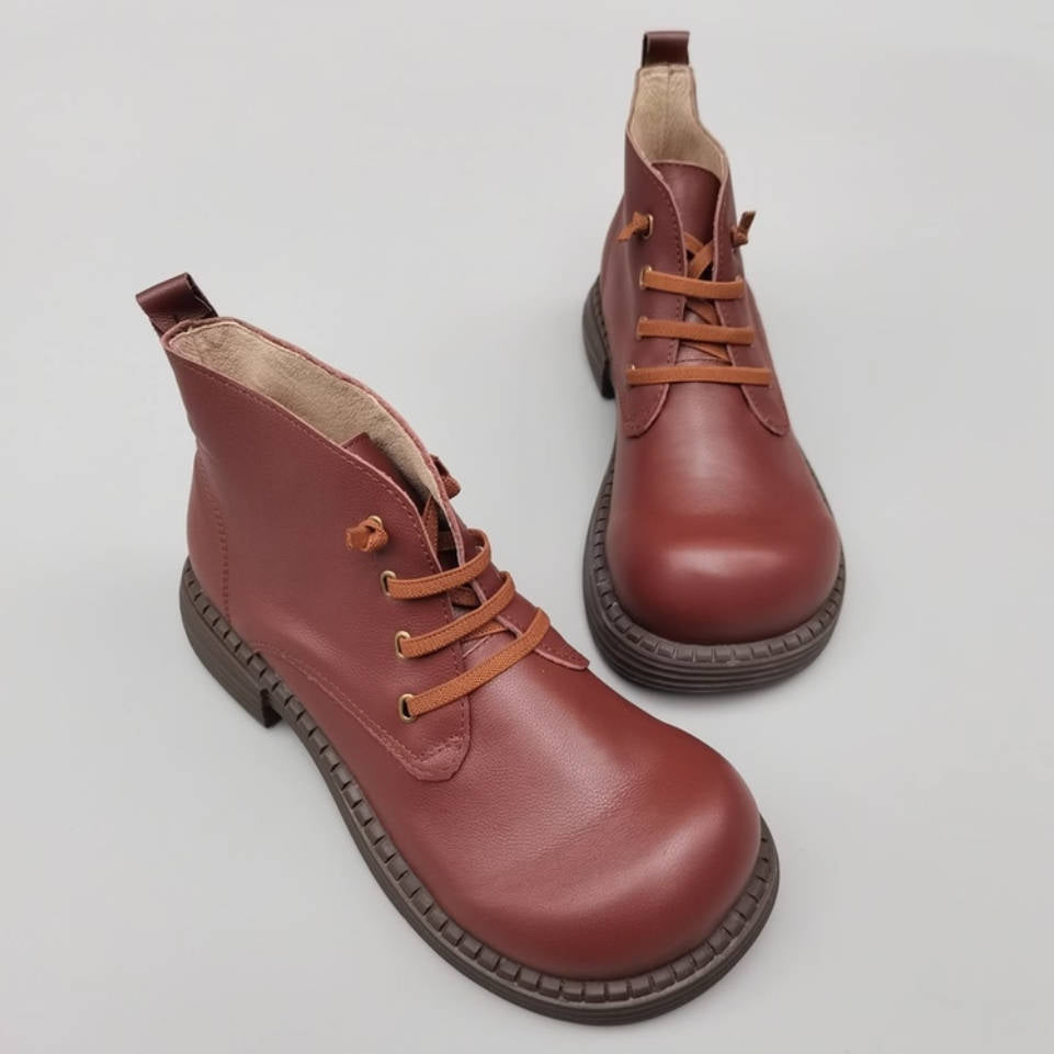 Retro Top Leather Round Wide Toe Soft Sole Elastic Slip-On Boots