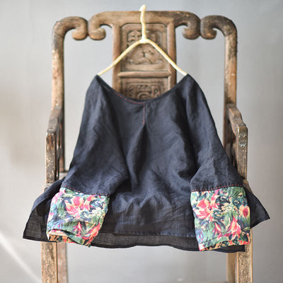 Ladies Retro Patchwork Printed Loose Cotton Linen Pullover