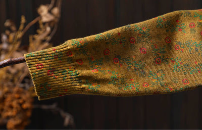 Retro Cotton Round Neck Floral Printed Loose Long Sleeves Dress