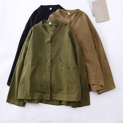 Cotton Solid Color Oversized Long Sleeves Plus Size Top Coat