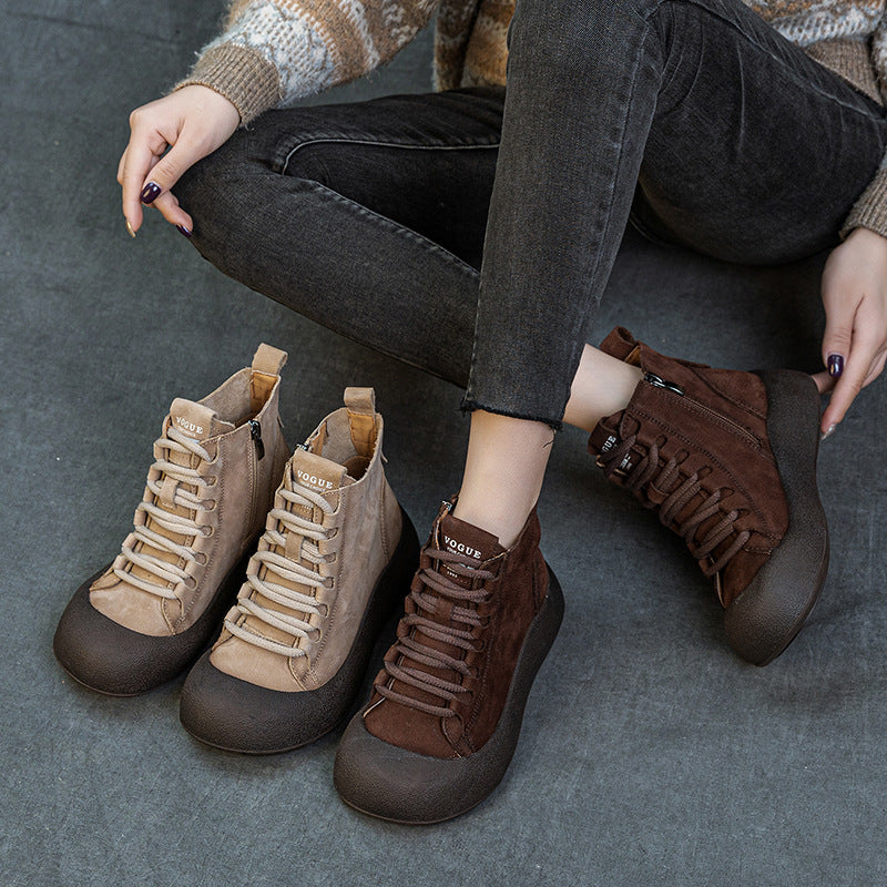 Babakud Retro Top Leather Fashion Patchwork Soft Sole Zipper Boots