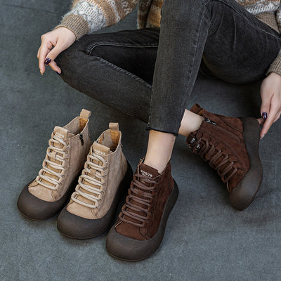 Babakud Retro Top Leather Fashion Patchwork Soft Sole Zipper Boots