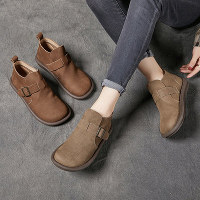 Women Retro Leather Soft Sole Comfy Everyday Slip-On Boots