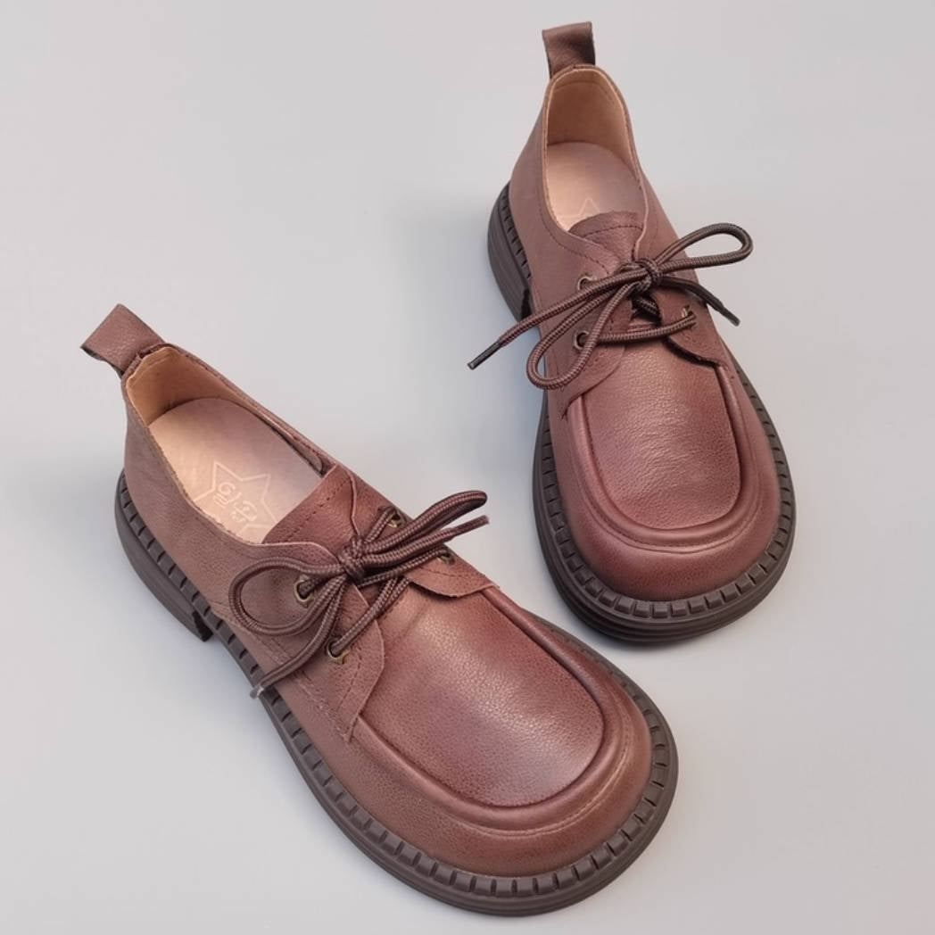 Chaussures rétro à enfiler, en cuir, bout large, semelle souple et épaisse, à lacets.