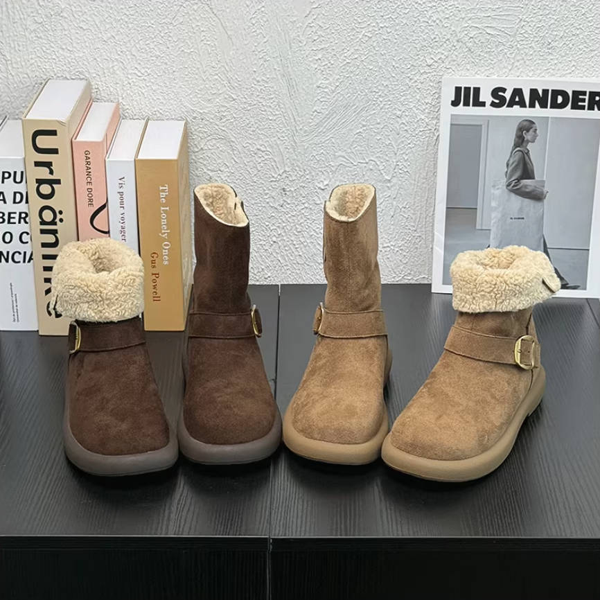 Winter Warm Leather Sueded Thick Sole No-Slip Plush Boots