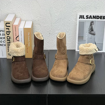 Winter Warm Leather Sueded Thick Sole No-Slip Plush Boots