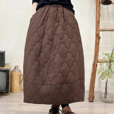 Winter Warm Cotton Argyle Solid Color A-Line Elastic Waist Skirt