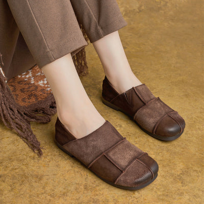 Retro Casual Leather Patchwork Flat Sole Slip-On Shoes