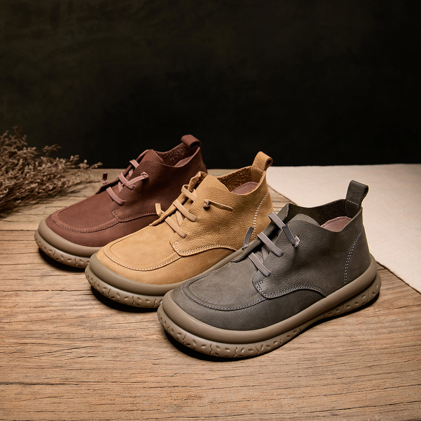 Genuine Leather Retro Autumn Flat Sole Slip-On Ankle Boots