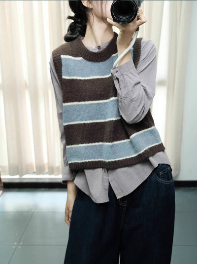 Women Warm Wool Knit Round Neck Sleeveless Sweater Vest