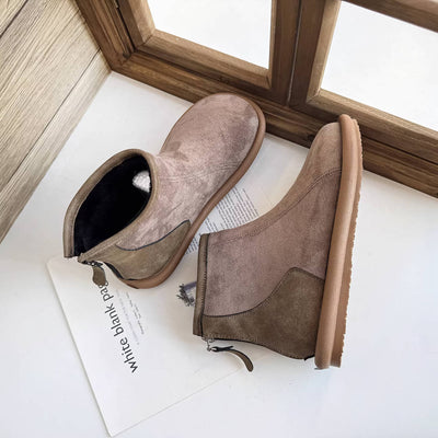 Vintage Simple Leather Sueded Zipper Casual Fleece-Lined Ankle Boots