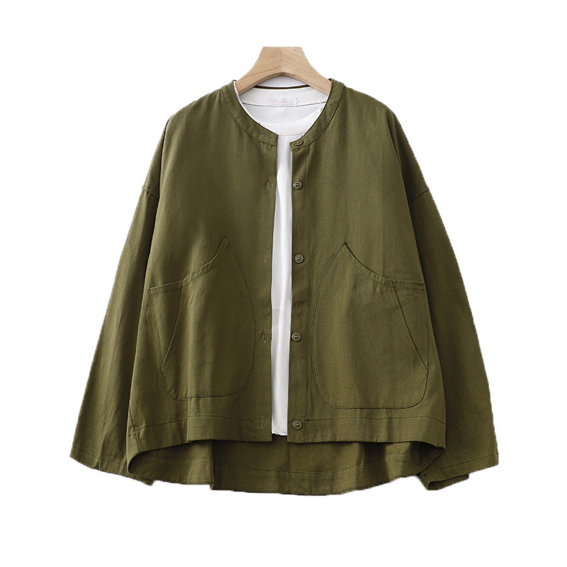 Cotton Solid Color Oversized Long Sleeves Plus Size Top Coat