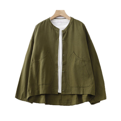 Cotton Solid Color Oversized Long Sleeves Plus Size Top Coat