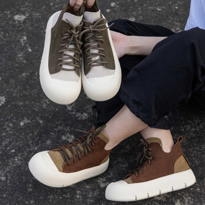 Retro Classic Genuine Leather Platform Patchwork Lace-Up Shoes