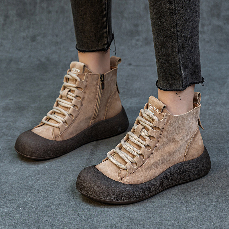 Babakud Retro Top Leather Fashion Patchwork Soft Sole Zipper Boots
