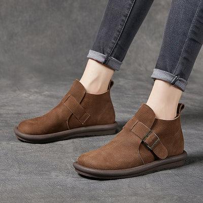 Women Retro Leather Soft Sole Comfy Everyday Slip-On Boots